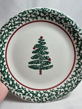 ONE Furio Christmas Tree Dinner Plate Green Sponge Tree & Edge Made in Italy